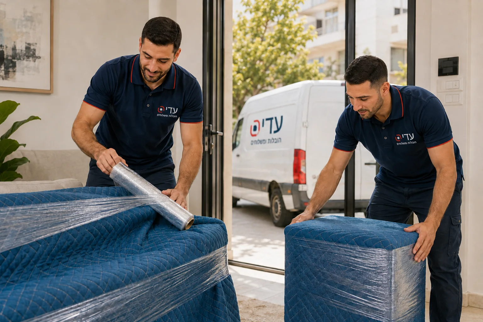צוות עדי הובלות מגן בקפידה על רהיטים לפני ההובלה